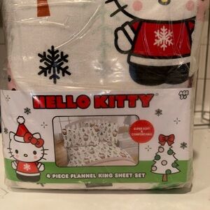 Hello Kitty Holiday Flannel Sheet Set - Red, Black, White
